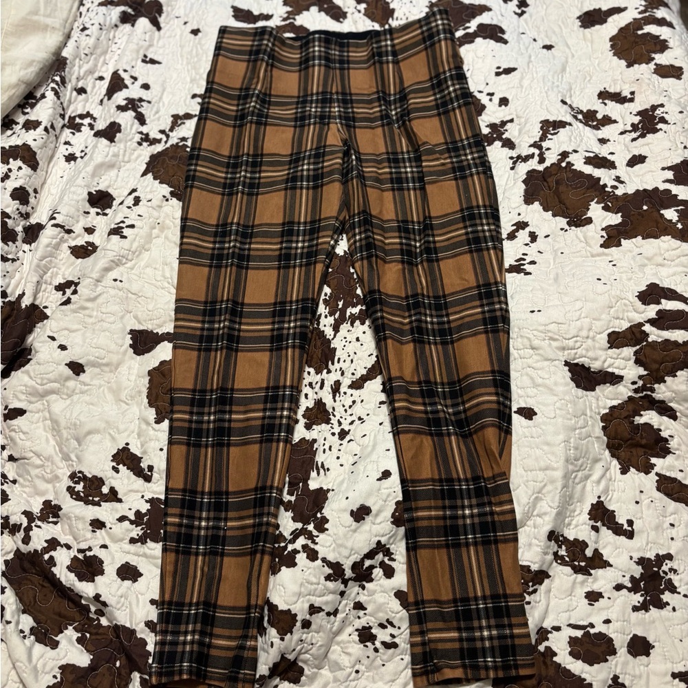 Investments Black Slim Factor Leggings with Brown Trim